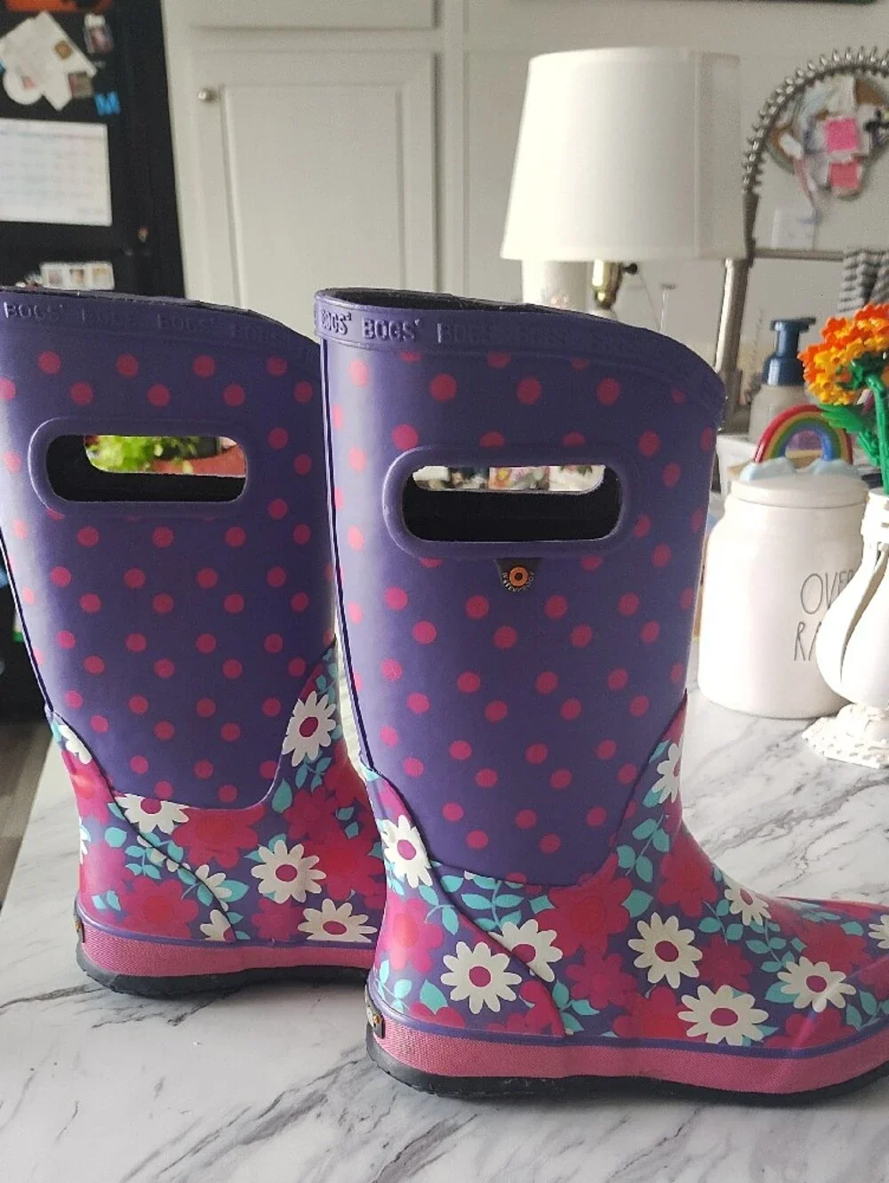 Bogs Purple Pink Floral Rain Boots Size 2